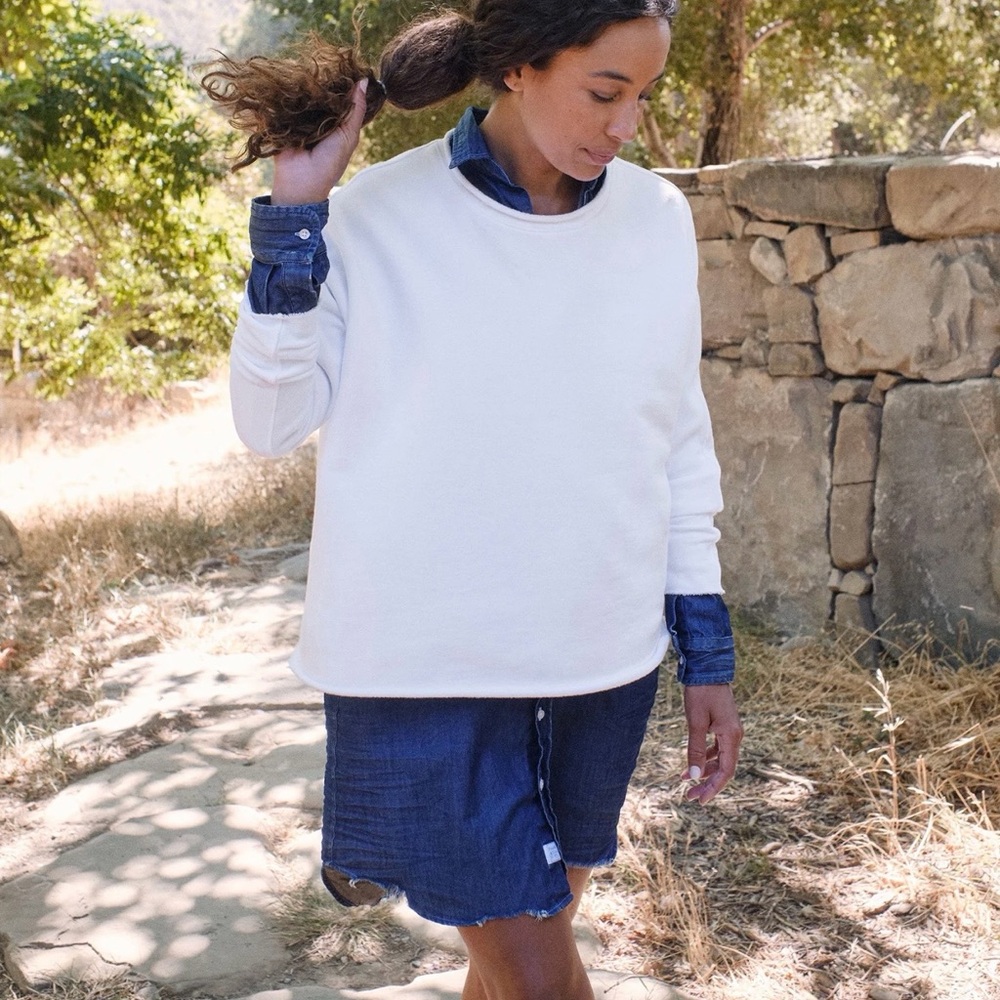 Frank & Eileen Classic White Top.  Effie Funnel Neck
Capelet Sweatshirt